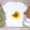 (Asian Size) Flower Watercolor Lovely Women Print Tee Top Clothing Casual Short Sleeve Lady Fashion Tshirt Female Graphic T-shirt