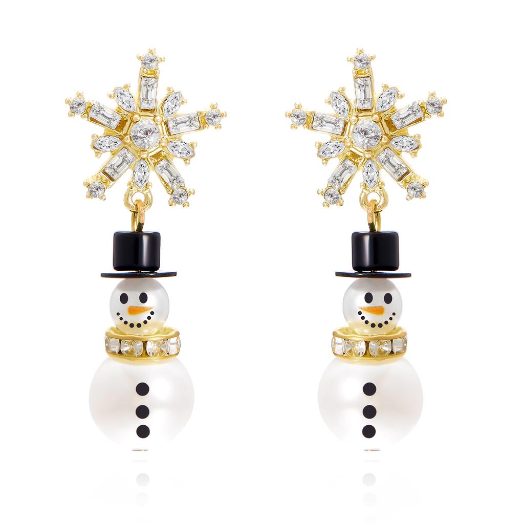 Fashion Christmas Snowman Snowflake Hoop Earrings For Women Pearl Crystal Piecring Cute Xmas Ear Jewelry New Year Gift