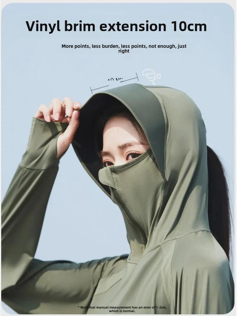 Женская черная куртка Ice Silk с капюшоном 2024 года — дышащая, с защитой от ультрафиолета и солнца