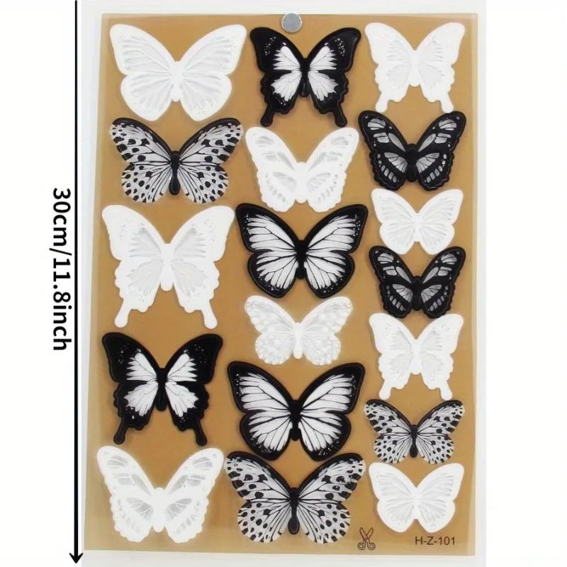 2 комплекта 3D имитация черно-белых пластиковых бабочек настенные наклейки двусторонний скотч спальня гостиная настенные наклейки