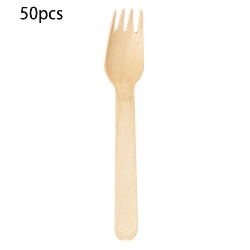50/100PCS Natural Wooden Disposable Cutlery Set Dessert Cake Knives Forks Spoons for Parties Weddings Cafes Tableware Supplies