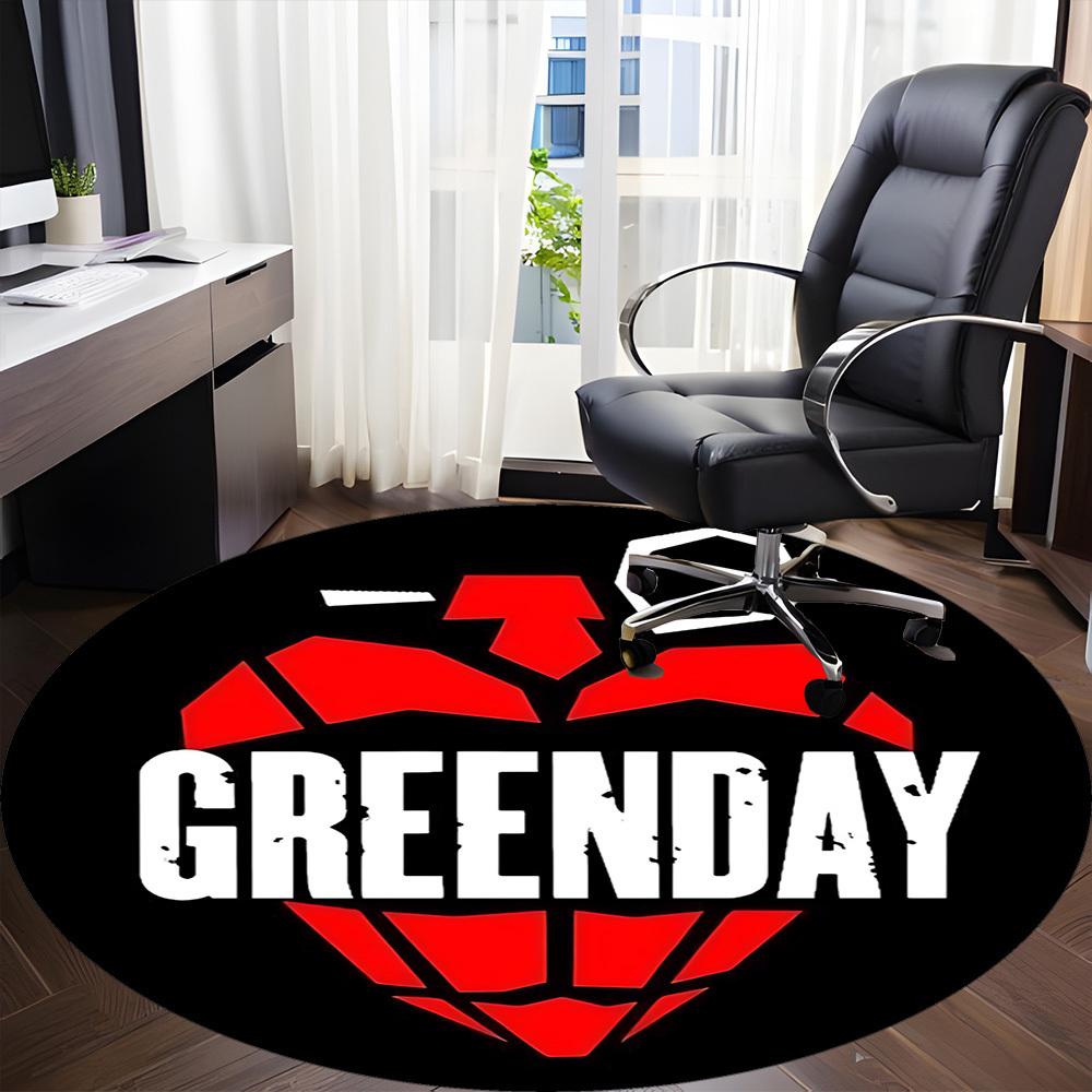 1 шт. Круглый коврик с логотипом группы Greenday для офиса - Идеально подходит для декора офиса или кабинета, Можно стирать в машине, Нескользящая основа, Декоративный коврик для пола