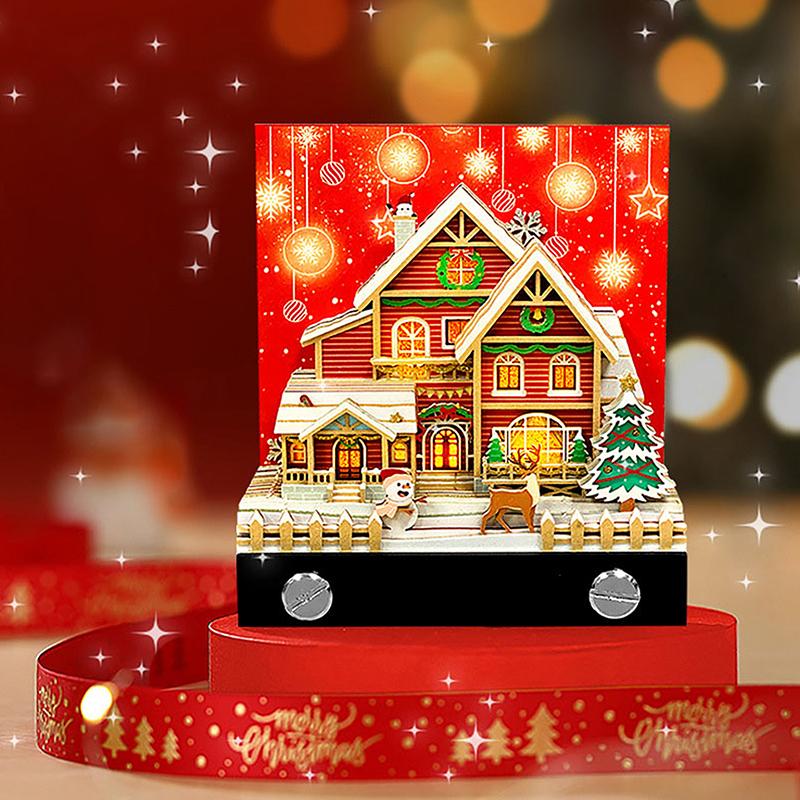 2026 Desk Calendar With Led Light Christmas Snow House Sculpture 3D Tear-Away Calendar Paper Carving Notepad Gift Home Decor