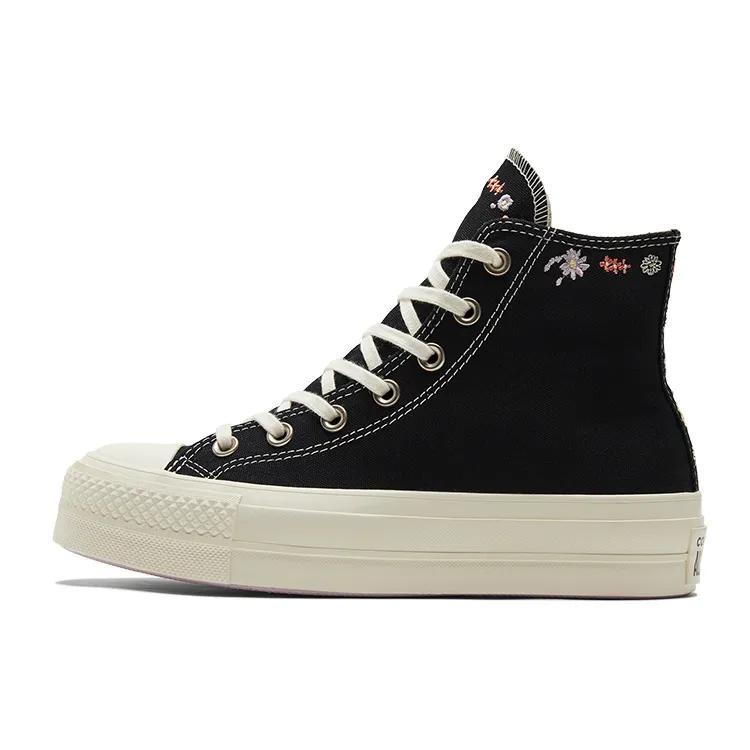 Converse Womens All Star Lift Platform High 'Embroidered Floral - Black' (women's sizes) Black / Multi / Egret Canvas Shoes A01592C