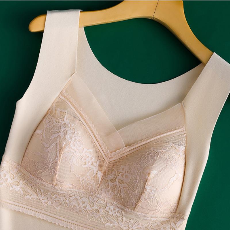 Women's Winter Warm Lace Velvet Thermal Vest Embroidered Fixed One-Cup Slim Bottoming Thickened Underwear