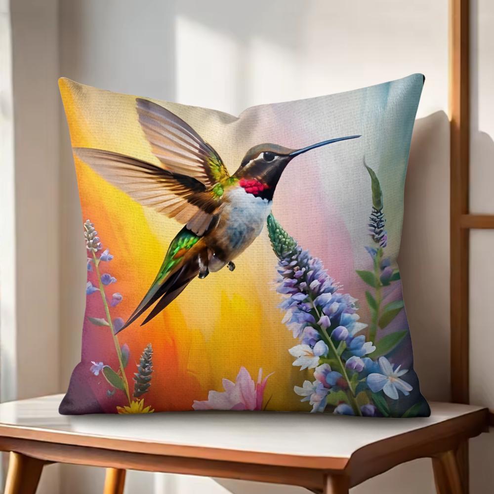 Good Quality Plant and Bird Cushion Cover Natural Linen Organic Fabric Double-Sided Printing Couch Pillow Covers Home Decor