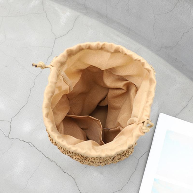Yogodlns Summer Straw Shoulder Bag Women Large Capacity Rattan Bucket Bag Handmade Woven Beach Bag
