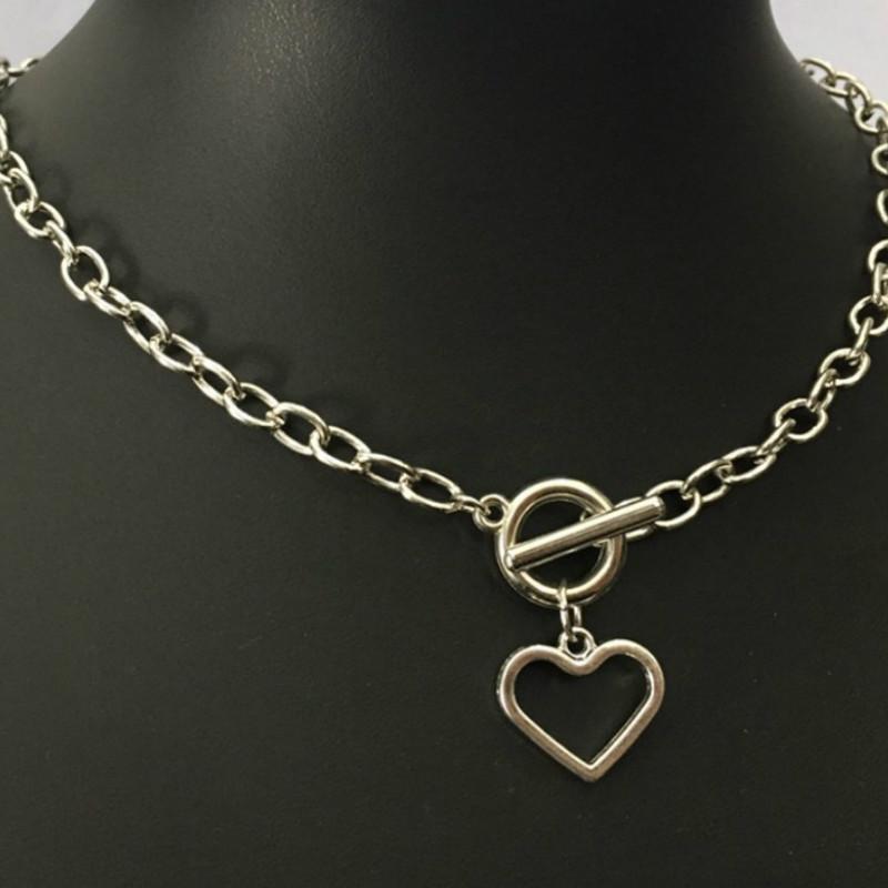 Ожерелье крупная цепь морского плетения с сердечком