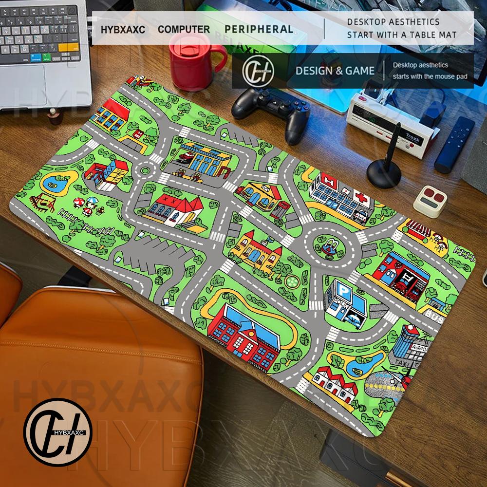 1Pc Gaming Setup Accessories City Road Cartoon Mouse Pad Large Desk Mat City Carpet Nostalgia Mousepad Gamer Computer Table Mats