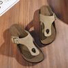 Leather Upper Cork TPR Soft Sole Men's Flip Flops Adjustable Buckle Slip On Flat Slippers with Arch Support Outdoor Beach Slides