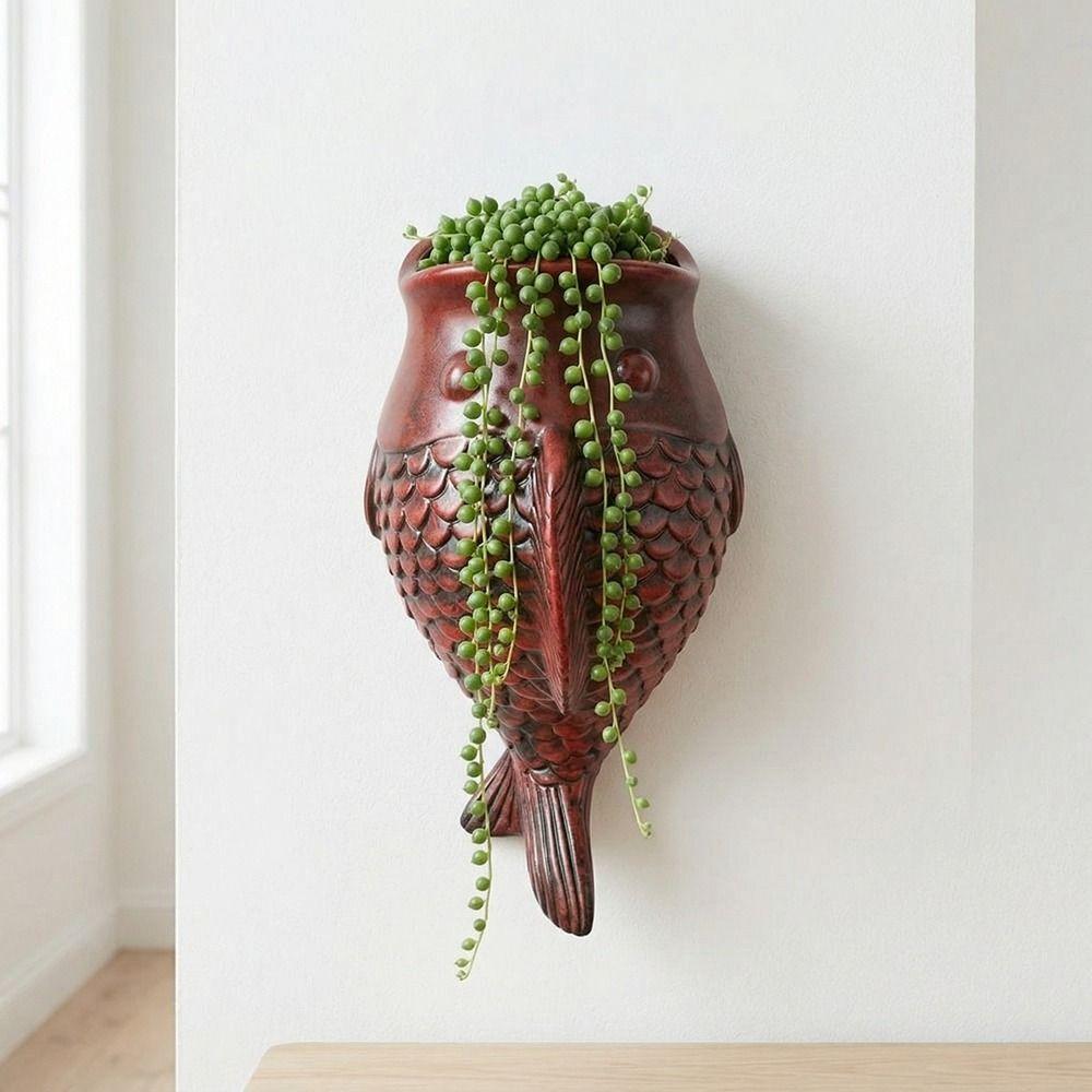 Rustic Style Fish Ornaments No-Drill Wall Mounted Planter Unique Decorative Floral Ware  Outdoor