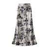 Qooth Maxi Skirt  A Line Fishtail Hem with Floral Print Elegant Elastic Waist QT2760