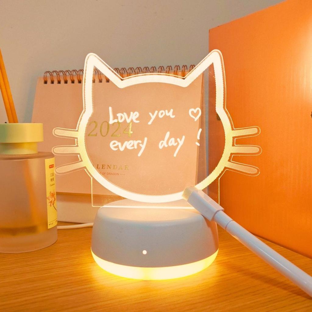 USB 3D светящаяся полоска ночника с кошачьей мордочкой, стираемый маркер, подарок на день рождения, свет для украшения спальни, гостиной, кабинета.