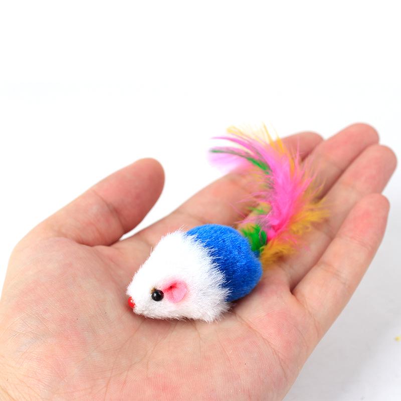 Spot Colored Feather Tail Two-color Little Mouse, Wholesale Cat Toys Realistic Plush Mouse Simulation Mouse