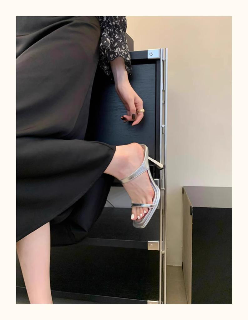 Summer High Heels 9cm Outer Wear New Thin Heels Imperial Sister Style Versatile Square Head Word with French High Heels Sandals Women