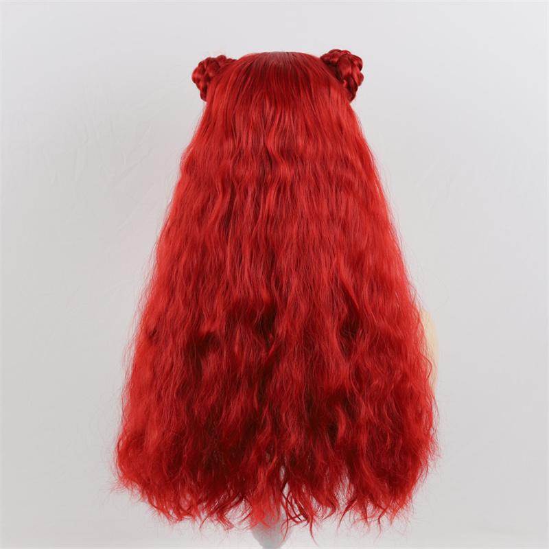 Синтетические длинные волнистые парики Красный кудрявый парик Косплей с 2 пучками для костюма на Хэллоуин Пушистый свободный парик с плетеными пучками
