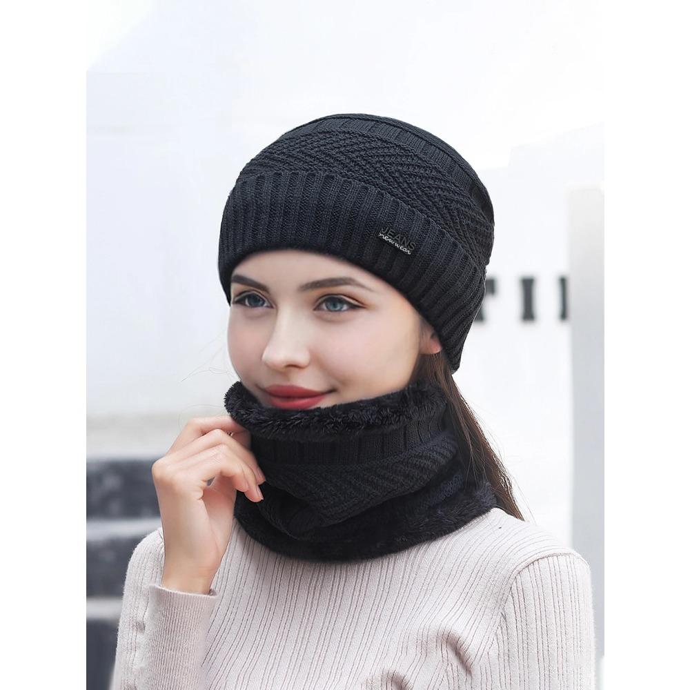 Winter Beanie Hat Scarf Set Warm Knit Skull Cap and Scarf for Men Women Multi-Color