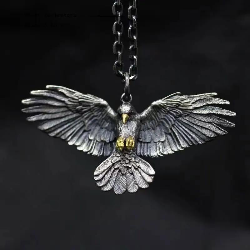 Viking Style Long Chains Eagle Wings Pendant Necklace for Men Hip Hop Punk Fashion Motorcycle Party Personality Charm Jewelry