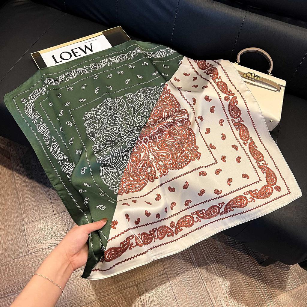 Luxury Paisley Square Scarf Women Print Satin Neckerchief Spring Hair Band Foulard Bandana Echarpe Tie Shawl Wraps