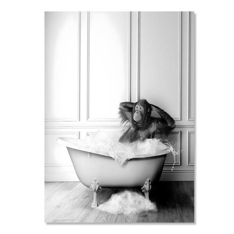 Скандинавский плакат для украшения ванной комнаты, слон, жираф, ванна, животное, черно-белый холст, картина, ретро настенные художественные принты, украшение для дома