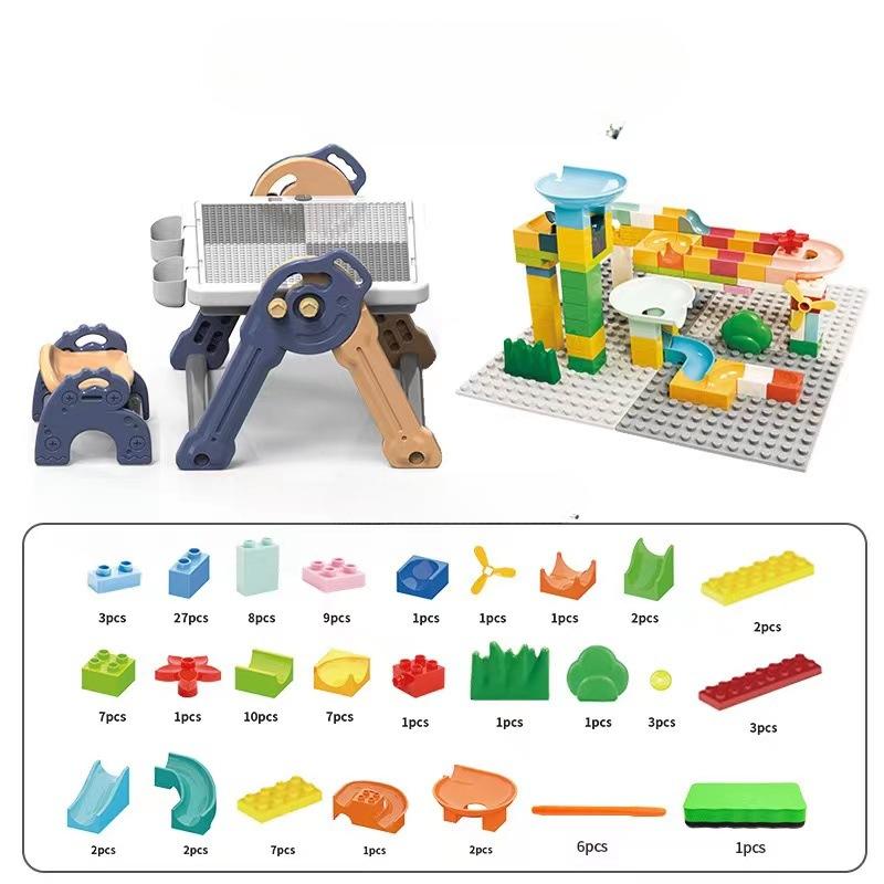 Детский набор стульев, обучающий треугольный стол, строительные блоки из крупных частиц и труб, стол для строительства, который можно зафиксировать и сложить