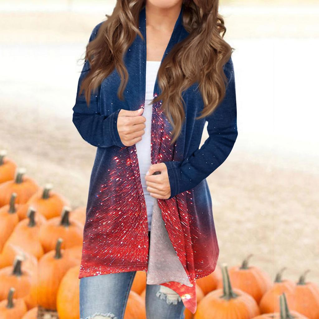 Женская модная повседневная куртка-кардиган средней длины с принтом, пальто