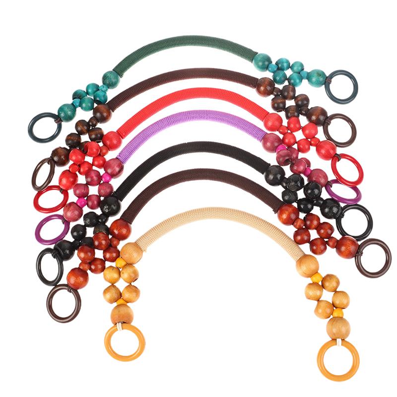 Women Wooden Bead Rope Bag Strap Wooden Handle Rope Beads Handbag Shoulder Belt Diy Replacement Bag Accessories