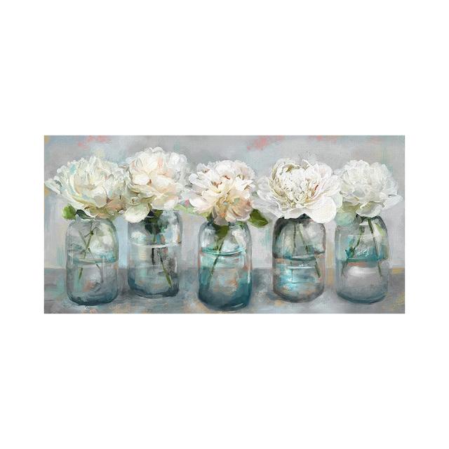 Abstract Vintage Fresh Peonies Canvas Painting Wall Art White Flower Posters and Prints Vase Wall Art for Living Room Decor