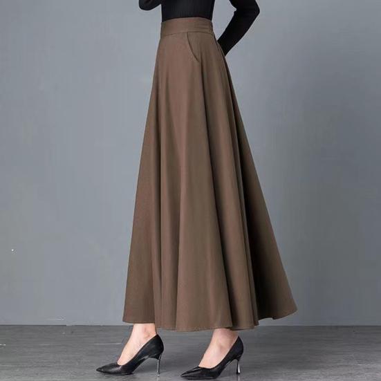 Макси-юбка с высокой талией А-силуэта Длинная юбка с карманами Дышащая Утягивающая Дизайн с большим подолом Юбка для офисной леди