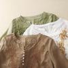 Топ из хлопка и льна для женщин, хлопковый шелк, рукава средней длины, рукав три четверти, модная летняя футболка с короткими рукавами для мам среднего возраста