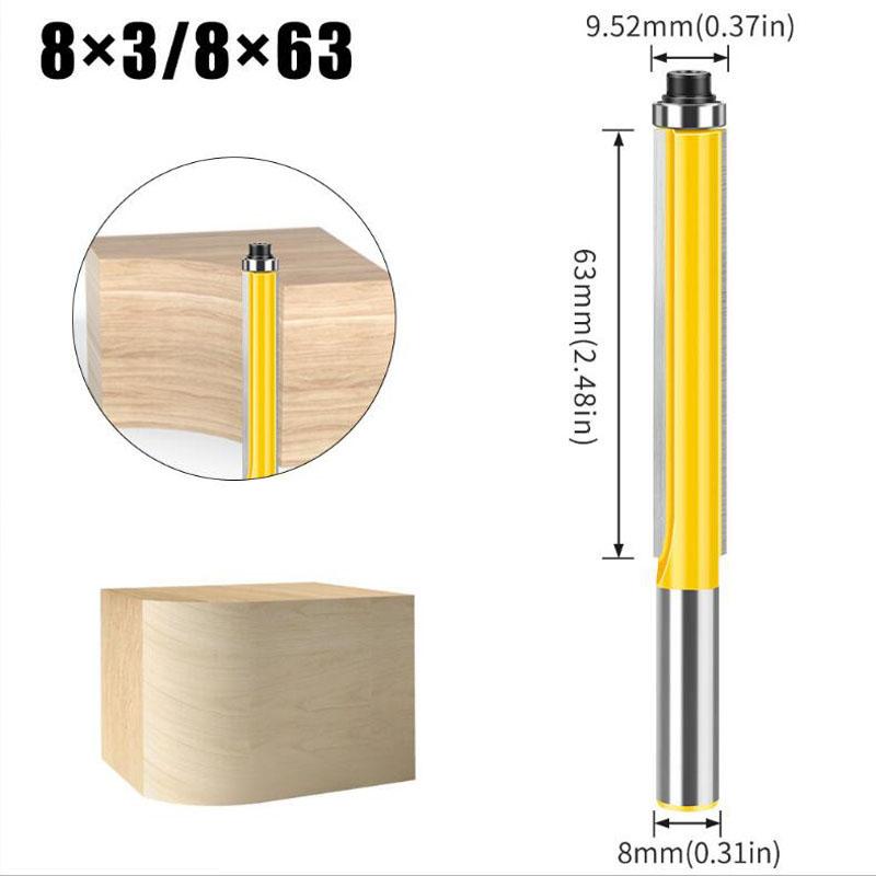 8mm Shank Lengthened Trimming Cutter Belt Bearing Straight Cutter Trimming Router Bit Slotting Burr Cutter Head Trimming Cutter
