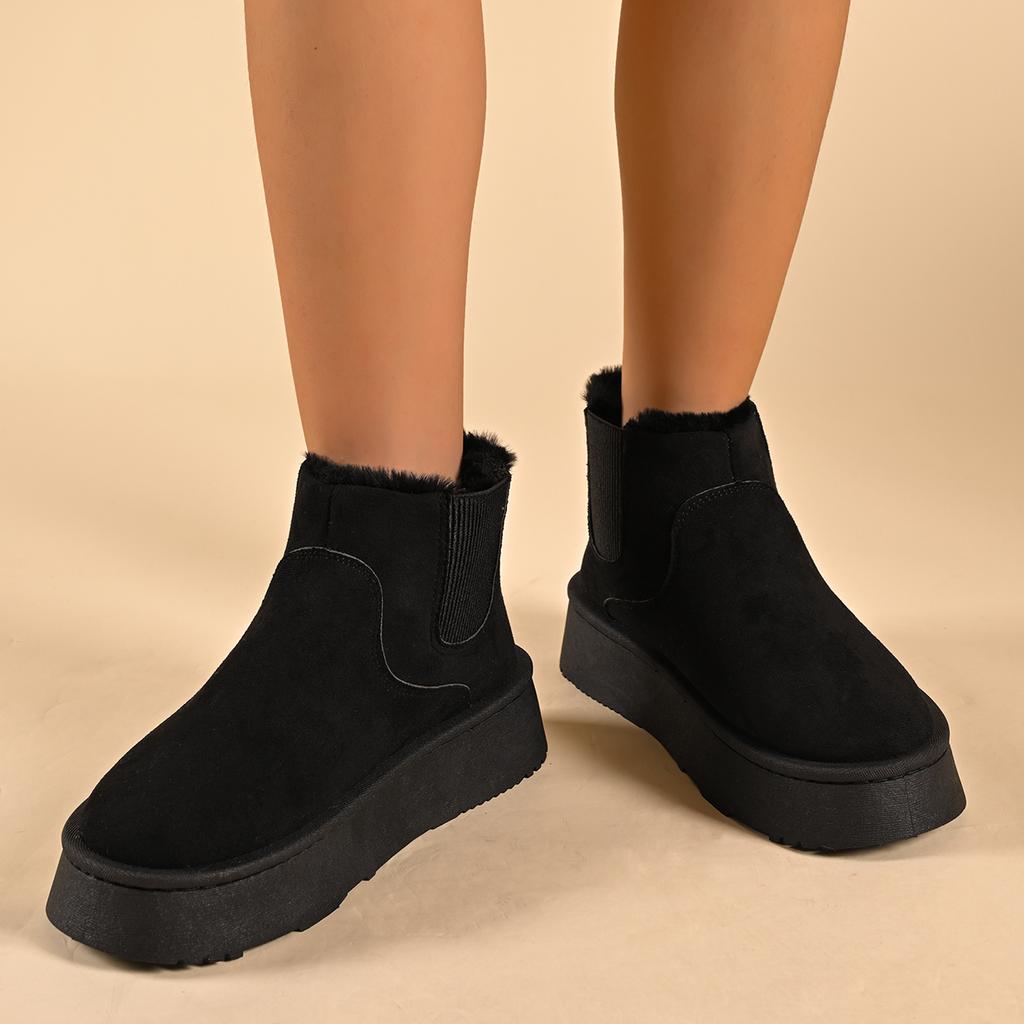 Модные женские зимние плюшевые теплые зимние ботинки однотонные толстые ботильоны без застежек женские повседневные уличные нескользящие туфли на платформе
