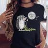 Maycaur Cute T-shirt Female Hedgehog Dandelion Print Tshirt Summer Casual Short Sleeves Tee Tops Kawaii Women Tshirt Streetwear