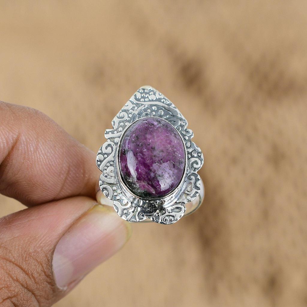 Сделка ко Дню матери Овальный рубин-цоизит драгоценный камень Серебро 925 пробы Кольцо-заявление