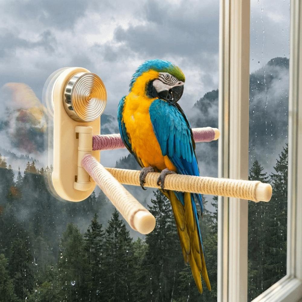 Suction Cup Parrot Rotating Stand Anti Slip Bird Window Standing Stick Pet Interactive