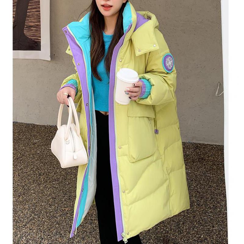 Зимняя женская куртка средней длины из плотного хлопка и пальто с капюшоном в стиле пэчворк