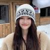 Retro Diamond Pattern Knitted Hat for Women In Autumn and Winter with Wool Jacquard Cold Hat Casual Versatile Large Head Circumference Woolen Hat