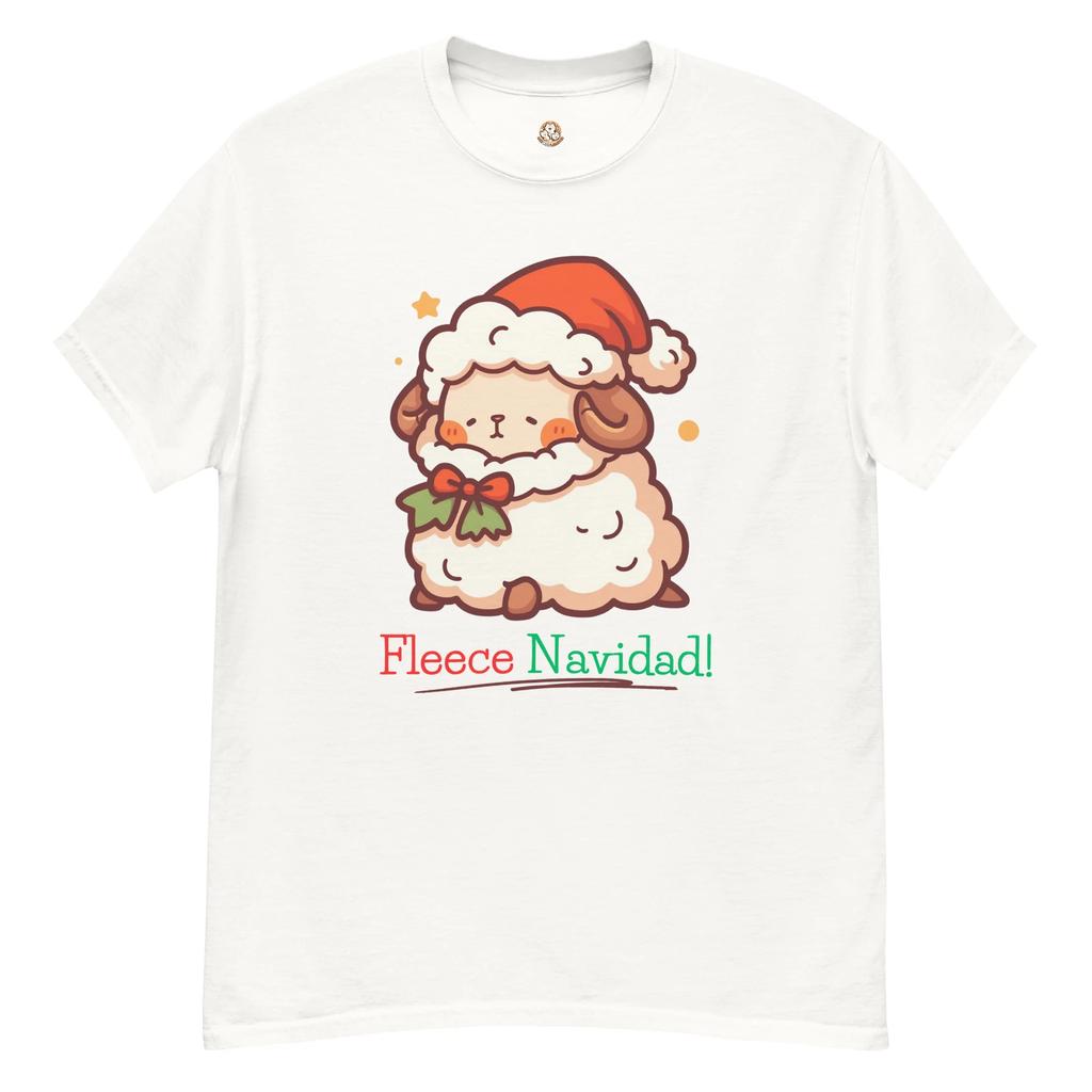 Live With Laughter Novelty Christmas T-Shirt - Fleece Navidad (White)