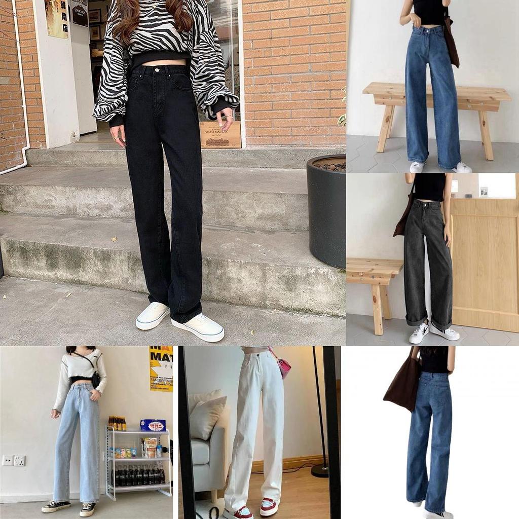 Denim Jeans For Women High Waist Wide Leg Thin Cotton Polyester Fabric For Office Wear