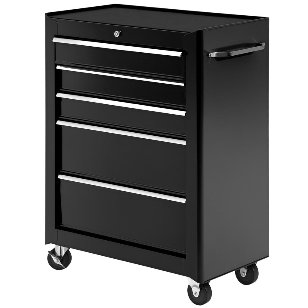 5-Drawer Tool Chest, Lockable Steel Tool Storage Cabinet with Wheels and Handle Tool Box for Garage, Workshop, Black