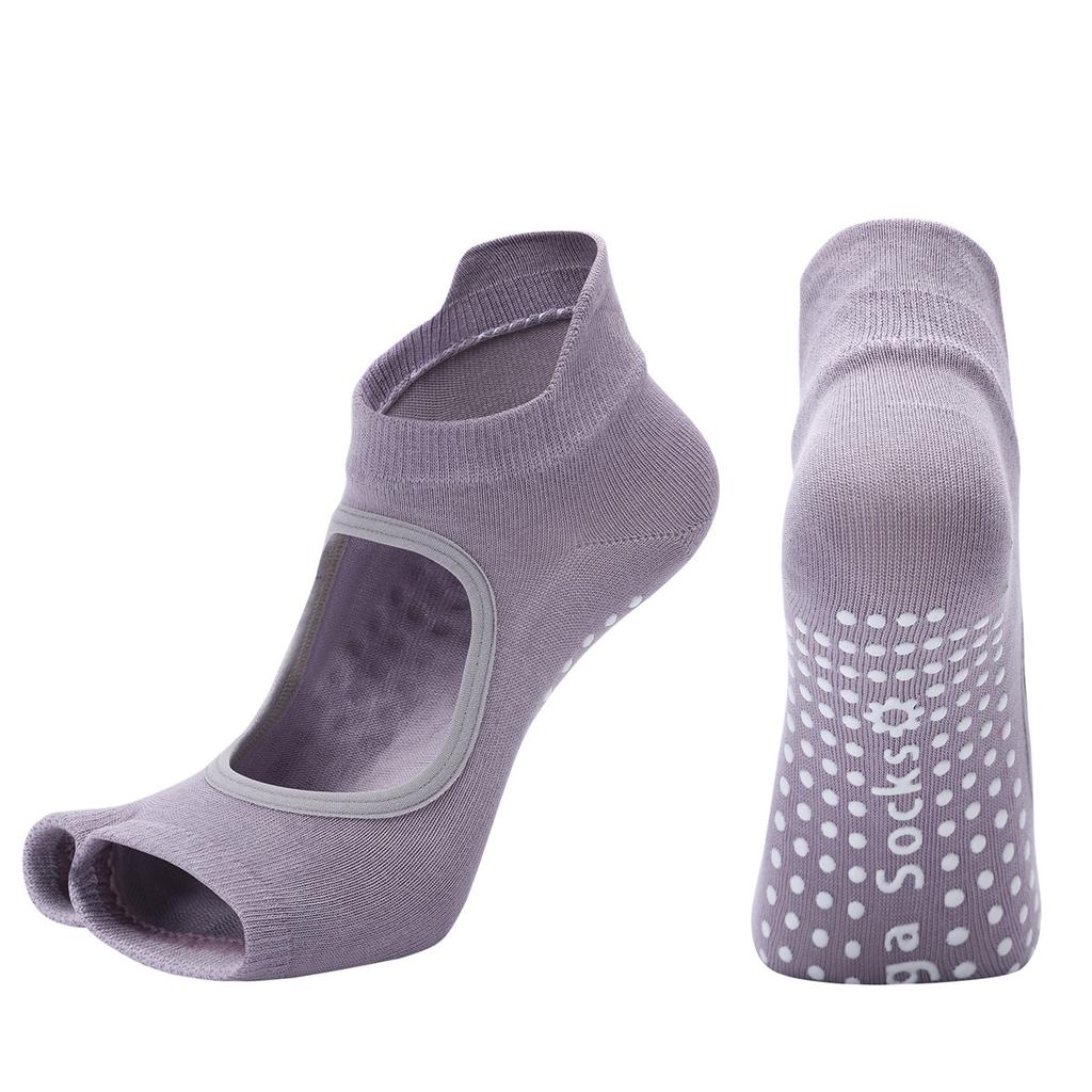 Новые профессиональные носки для йоги с двумя пальцами, женские дышащие носки с открытой спиной и рюшами для балета, пилатеса, силиконовые нескользящие танцевальные спортивные носки