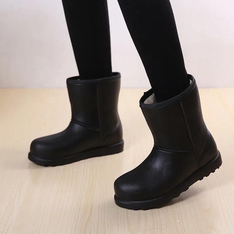 WTEMPO Женские непромокаемые сапоги из ЭВА большого размера, зимние водонепроницаемые теплые ботинки средней длины, однотонные нескользящие износостойкие хлопковые сапоги на плоской подошве