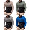 Men Spring Fall Shirt Buttoned Turn-down Collar Contrast Color Striped Prinitng Long Sleeves Pullover Mid Length Casual Business Top
