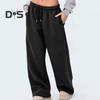 Women Sport Pants Mid-rise Elastic Waist Adjustable Drawstring Long Trousers Solid Color Wide Leg Autumn Winter Velvet Lining Trousers