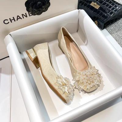 Большой размер 41-42 низкий каблук французский темперамент одинарные туфли женские весна и осень новые Xiuhe туфли для помолвки толстый каблук легкий вырез туфли невесты