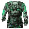 2025 Handsome Cat Printed Long Sleeve Tops Animal Men's Tops Casual Round Neck Long Sleeve Tops Fashion Comfortable Long Sleeve