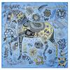 POBING Manual Hand Rolled Twill Silk Scarf Women Floral Horse Square Scarves Echarpes Foulards Femme Wrap Bandana Hijab 90CM