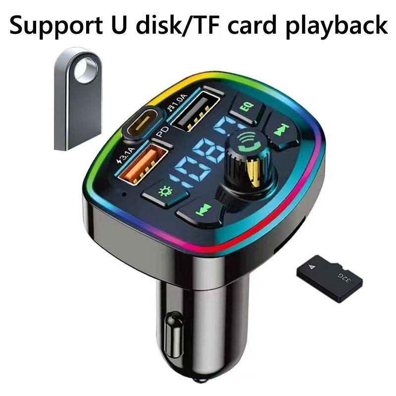 Автомобильное зарядное устройство FM-трансмиттер Bluetooth5.0 Hands Free True 3.1A Двойной USB-порт PD Быстрая зарядка MP3 Музыка TF-карта U-диск AUX-плеер
