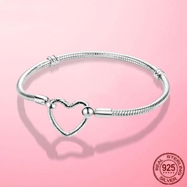 Браслет-цепочка из стерлингового серебра 925 пробы с сердцем и змеей для женщин, бесконечный узел, застежка в виде цветка ромашки, женский браслет, женские ювелирные изделия