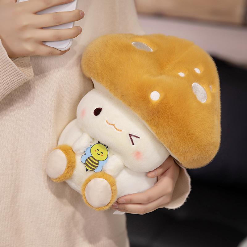 Cute Mushroom Doll Cartoon Little Bee Mushroom Head Inspiration Mushroom Healing Plush Toy Doll